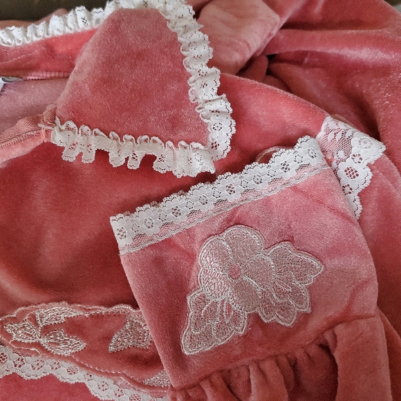 Vintage Robe Gilligan O'Malley Pink Velour Half Zip House Coat S 8-10 Ve… - Picture 6 of 11